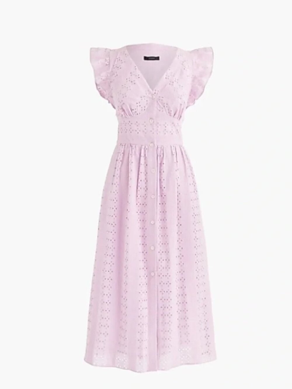 J Crew NEW Ruffle Sleeve Eyelet Dress Buttonfront ShirtDress Lavender Womens 10P